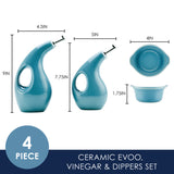 4-Piece Ceramic EVOO Bottle and Ramekin Set, Agave Blue