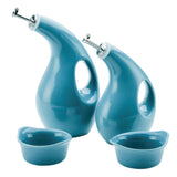 4-Piece Ceramic EVOO Bottle and Ramekin Set, Agave Blue