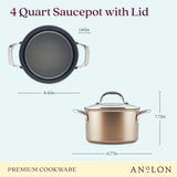 4-Quart Ascend Hard Anodized Nonstick Saucepot with Lid, Bronze